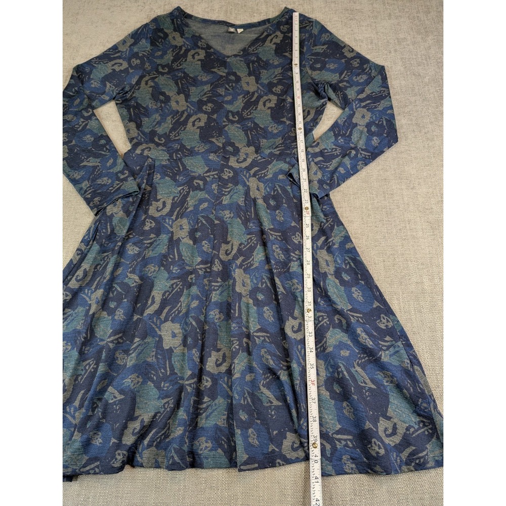 Ibex Dress Women XL Black Blue Merino Wool V Neck Floral Long Sleeve Pocket - Picture 6 of 8